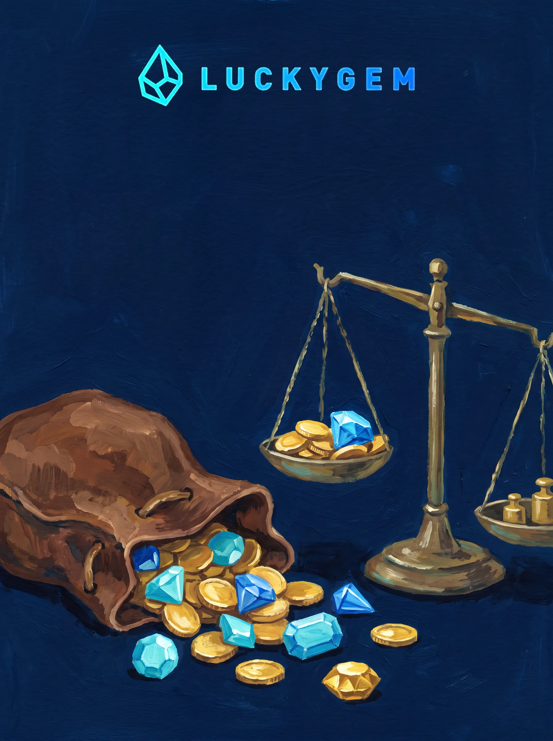 Gouden munten en kristallen op een weegschaal