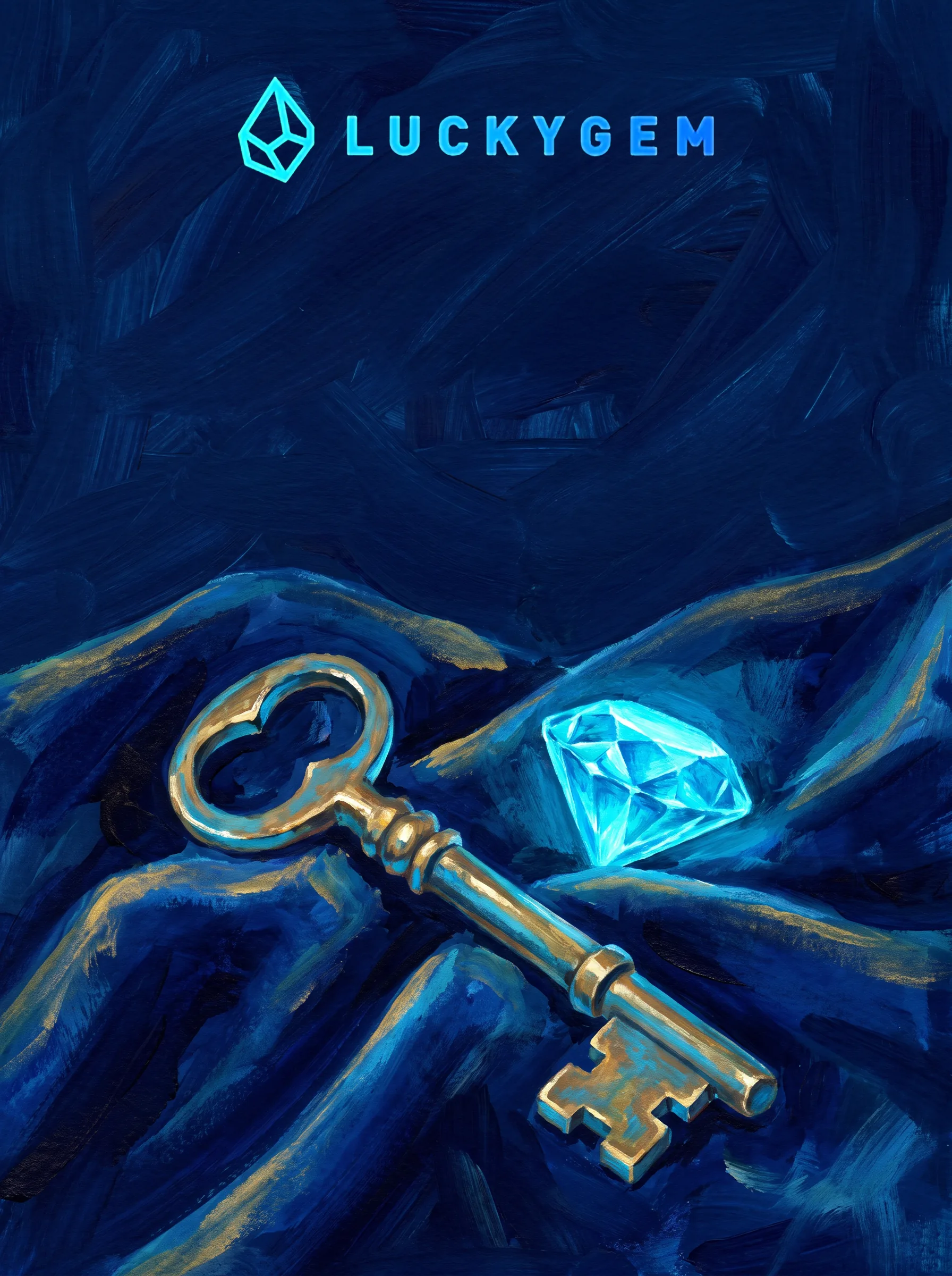 A golden key and turquoise Lucky Gem crystal